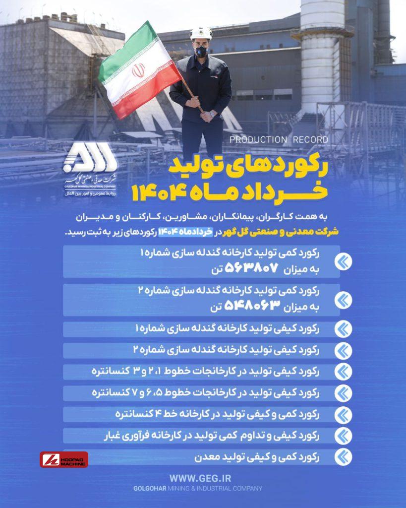  درخشش گل‌گهر در خرداد ۱۴۰۴؛ ثبت ۹ رکورد جدید در تولید کمی و کیفی